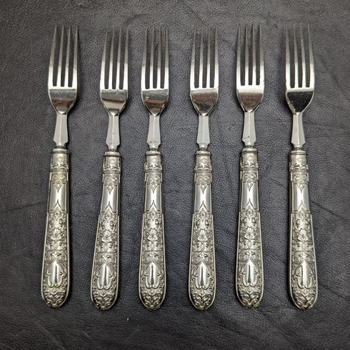 1868 British antique silver plate cutlery set 6x2 in mahogany case